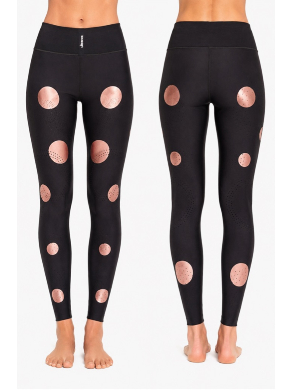 Ultracor Leggings NWT XL Black Rose Gold Foil Dot Print‎ High Waist Luxe